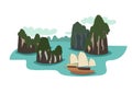 Vietnam landmark vector illustration. Ha long bay cartoon style