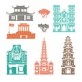 Vietnam landmark vector set. Contour cartoon icon. Travel collection about Vietnam Royalty Free Stock Photo