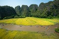Vietnam landscape. Rice field with curve river and surrounding mountains in Tam Coc, Ninh Binh Royalty Free Stock Photo