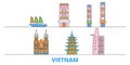 Vietnam line cityscape, flat vector. Travel city landmark, oultine illustration, line world icons