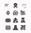 Vietnam line icon set 3. Include landmark, people, food, culture and more.