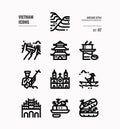 Vietnam line icon set 2. Include landmark, people, food, culture and more.
