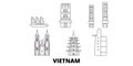 Vietnam line travel skyline set. Vietnam outline city vector illustration, symbol, travel sights, landmarks.