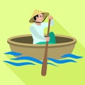 Vietnam man in boat icon, flat style Royalty Free Stock Photo