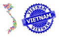 Spot Mosaic Vietnam Map and Grunge Stamp Seal