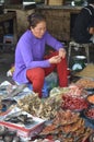 Lady selling dried fish and seafood at Can Tho Market