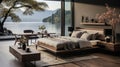 Vietnam Modern style bedroom with LAKE view in minimalism simplicity and outdoor views