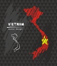 Vietnam national vector map with sketch chalk flag. Sketch chalk hand drawn illustration Royalty Free Stock Photo