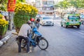 Vietnam, Nha Trang, January 23, 2020: Vietnamese men prepare to transport flowers for the Lunar New Year, Tet