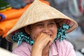 Portrait of Vietnamese woman seller on the street Royalty Free Stock Photo