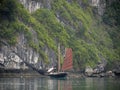 Vietnam, Quang Ninh Area, Halong Bay or Ha Long Bay Unesco World Heritage Site, Junk Boat Royalty Free Stock Photo