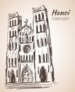 VIETNAM St Joseph`s Cathedral in Hanoi. Sketch