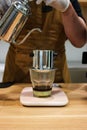 Vietnam Style Drip Coffee with Condensed Milk at the Bottom to Add Sweetness, Close Up