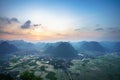 Vietnam sunrise landscape with rice field and mountain in Bac Son valley in Vietnam Royalty Free Stock Photo