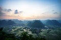 Vietnam sunrise landscape with rice field and mountain in Bac Son valley in Vietnam