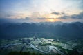 Vietnam sunrise landscape with rice field and mountain in Bac Son valley in Vietnam Royalty Free Stock Photo