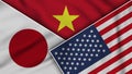 Vietnam United States of America Japan Flags Together Fabric Texture Illustration Royalty Free Stock Photo