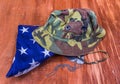 Vietnam Vet Camouflage Hat, Dog Tags & American Flag