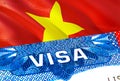 Vietnam Visa. Travel to Vietnam focusing on word VISA, 3D rendering. Vietnam immigrate concept with visa in passport. Vietnam Royalty Free Stock Photo