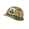 Vietnam war american soldier helmet in hand drawn style for print and design. Vector illustration. Royalty Free Stock Photo