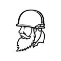 Vietnam War American Soldier Wearing Combat Helmet with Full Beard Mascot Black and White Royalty Free Stock Photo