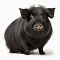 Vietnamese black lop-bellied pig, mini pig isolated on white close-up,