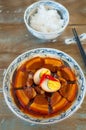 Vietnamese braised pork in coconut water with rice for lunch