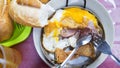 Vietnamese bread meal with egg and fish paste Royalty Free Stock Photo