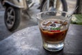 Vietnamese coffee in a glass with ice, Hanoi, Vietnam