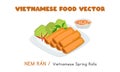 Vietnamese crispy fried spring rolls flat vector design. Nem Ran clipart cartoon style. Asian food. Vietnamese cuisine