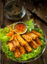 Vietnamese crispy spring rolls or Nem nuong with fish sauce and