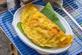 Vietnamese crusty yellow shrimp crepe on the plate- Banh Xeo