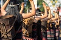 Vietnamese ethnic minority people closeup wears traditional costumes performing a traditional dance at an event organised in Dakla Royalty Free Stock Photo