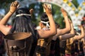 Vietnamese ethnic minority people closeup wears traditional costumes performing a traditional dance at an event organised in Dakla Royalty Free Stock Photo