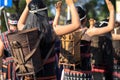 Vietnamese ethnic minority people closeup wears traditional costumes performing a traditional dance at an event organised in Dakla Royalty Free Stock Photo