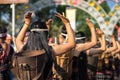 Vietnamese ethnic minority people closeup wears traditional costumes performing a traditional dance at an event organised in Dakla