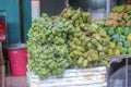 Vietnamese Fermented Pork Roll and cylindrical sticky rice cake are displayed on the street in Dam market, Nha Trang City