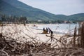 Vietnamese fishermen, sailed to shore with a catch Royalty Free Stock Photo