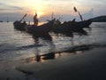 Vietnamese fishing boats at sunset Royalty Free Stock Photo