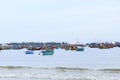 Vietnamese fishing village, Vietnam, Southeast Asia. Landscape with sea and traditional colorful fishing boats Royalty Free Stock Photo