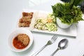 Vietnamese Food in Restaurant plate on the Table with side dish, Ingredients of Vietnamese Wraps or Pork Sausage, Nam Naung Royalty Free Stock Photo