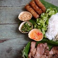 Vietnamese food, spring roll, cha gio, roast meat