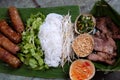 Vietnamese food, spring roll, cha gio, roast meat