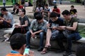 Vietnamese gamer play Pokemon go game