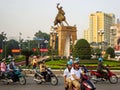 Vietnamese hero statue in busy traffic - Saigon