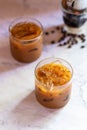 Vietnamese iced coffee, brewing with sweet condensed milk in glass Royalty Free Stock Photo