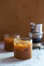 Vietnamese iced coffee, brewing with sweet condensed milk in glass Royalty Free Stock Photo