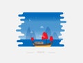 Vietnamese junk boat cruise in Halong bay vector illustration