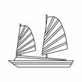 Vietnamese junk boat icon, outline style