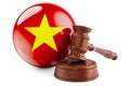 Vietnamese law and justice concept. Wooden gavel with flag of Vietnam. 3D rendering